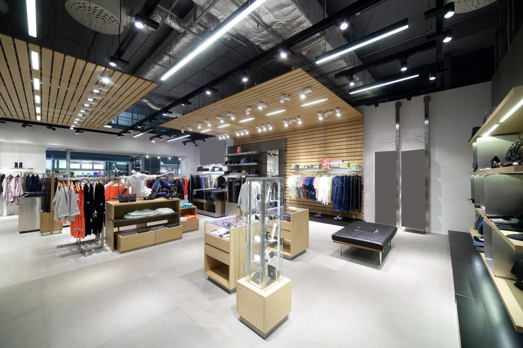 luxury and fashionable brand new interior of cloth store